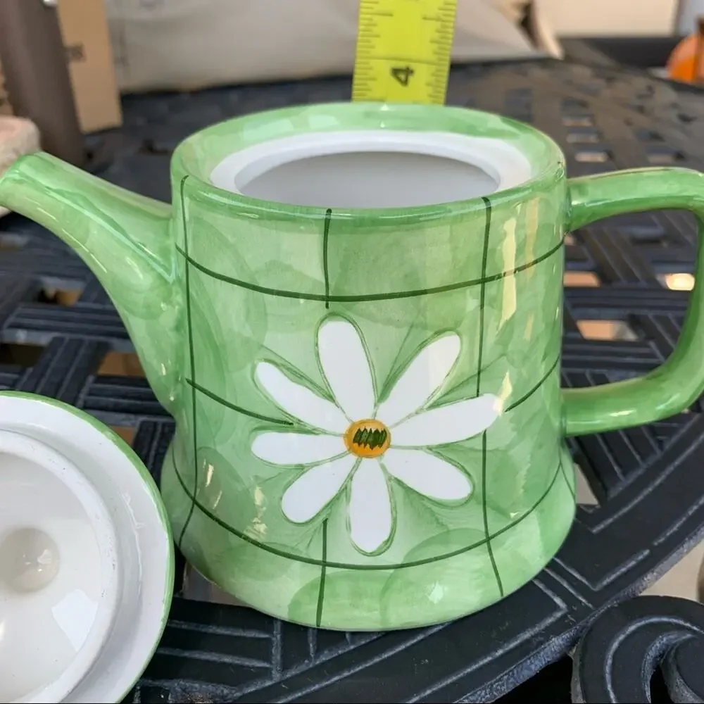 Vintage Green Sunflower Ceramic Teapot